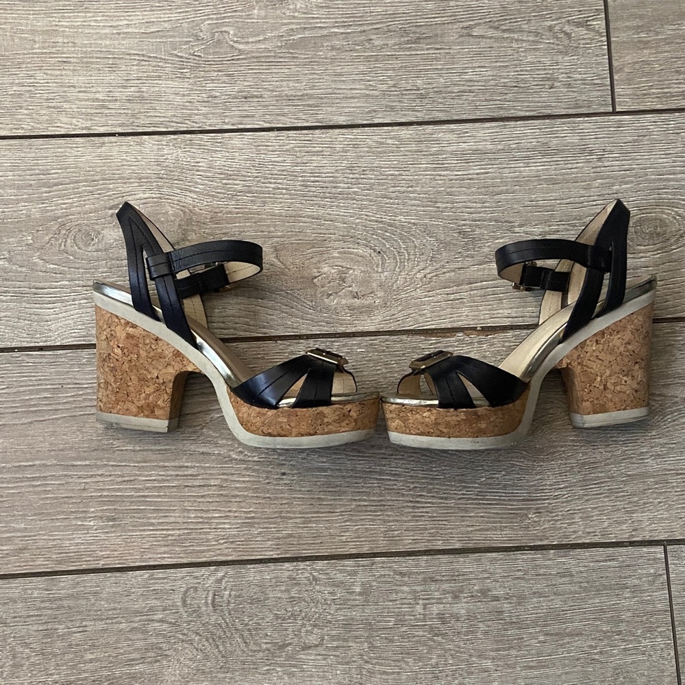 Jimmy Choo Black Leather Cork Platform Sandals with Gold Hardware - Picture 6 of 6